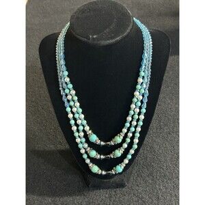 Triple Strand 18" BOHO Necklace Multicolor Beaded Decorative Box Clasp J372